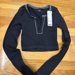 Urban Outfitters Out From Under Go For Gold Seamless Long Sleeve Top Black